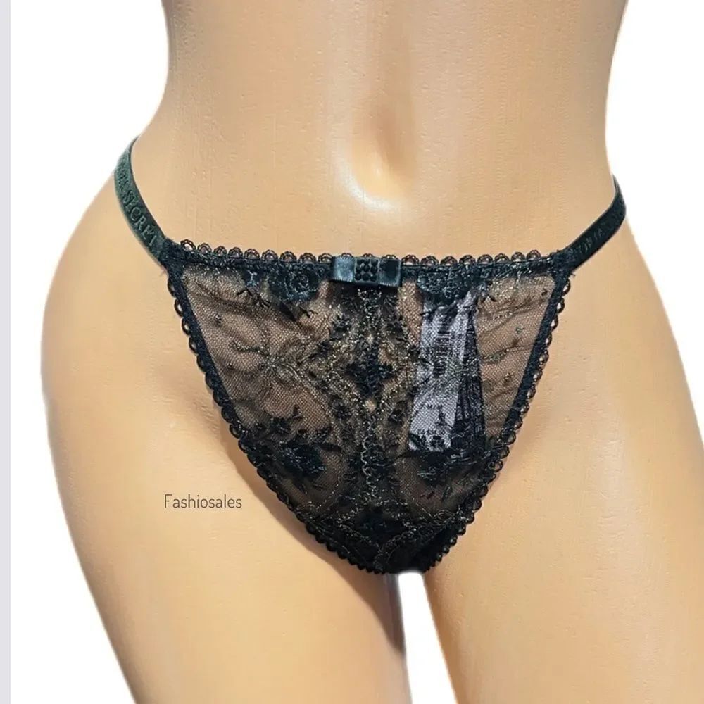 Victorias Secret Very Sexy stones Embellished Rose and Bows Mesh V String black